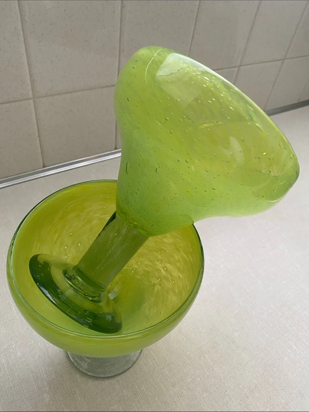 Chartreuse  Green  Mexican Bubble Glass Hand Blown Margarita Glasses set of 2
